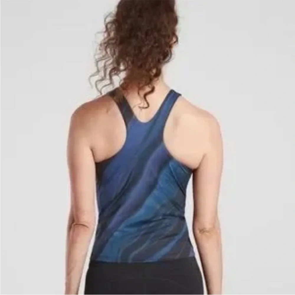 Athleta Blue and Black Lightening Print Support Top - Picture 2 of 10